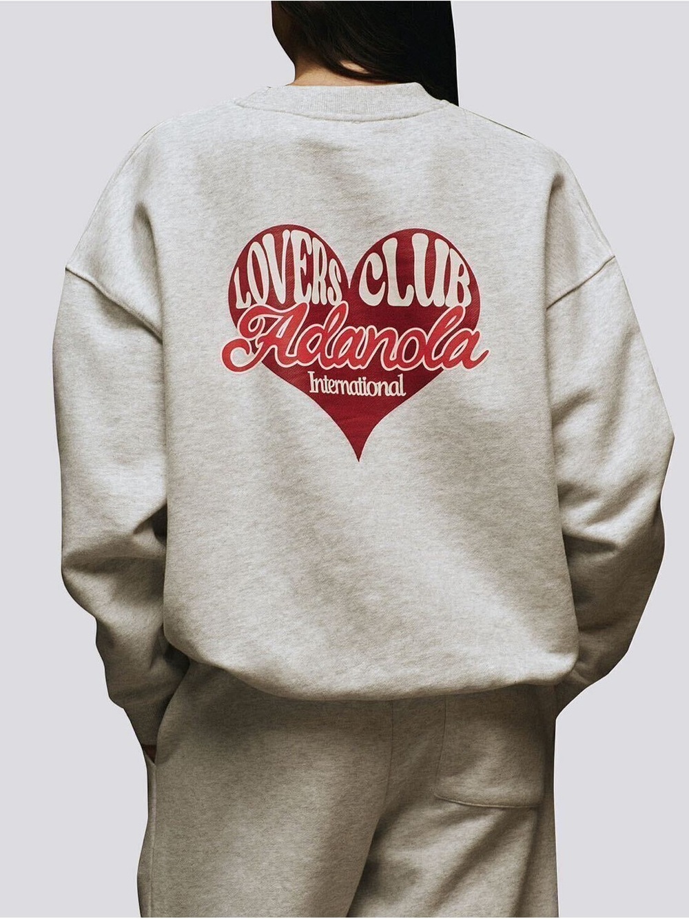 Adanola Heather Gray Sweatshirt with Red Heart Graphic